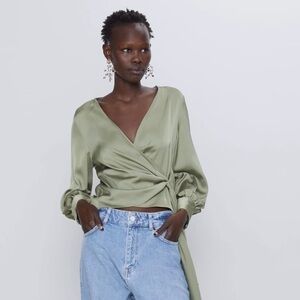 Zara Knotted Satin Effect Blouse